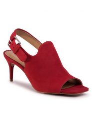 QUAZI Sandały QZ-49-04-000530 Czerwony. Czerwone sandały QUAZI, bez wzorów, z nubiku, bez obcasa, na szpilce, bez zapięcia. Za 289.99 zł.