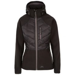 Kurtka Damska Elvira Soft Shell. Czarne kurtki sportowe Trespass, xs, bez wzorów, z softshellu, bez kaptura, trekkingowe. Za 217.99 zł.