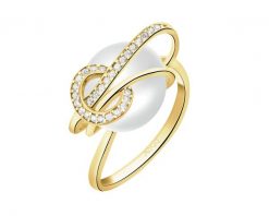 Złoty pierścionek z perłą i cyrkoniami. Żółte pierścionki Apart, z cyrkonią, złote. Za 2,149.00 zł.