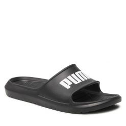 Klapki Puma. Czarne klapki Puma, bez wzorów, bez obcasa. Za 99.99 zł.