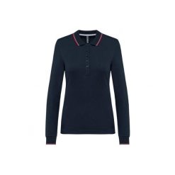 Damska koszulka polo pique z długim rękawem Kariban. Czerwone bluzki KARIBAN, bez wzorów, bez kołnierzyka, bez ramiączek. Za 142.50 zł.