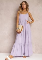 Fioletowa Sukienka Maxi z Wiskozy na Ramiączkach Avaja. Fioletowe sukienki Renee, na lato, m, bez wzorów, z wiskozy, bez kołnierzyka, bez ramiączek, maxi. Za 49.99 zł.