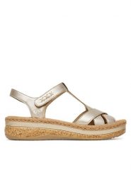 Rieker Sandały CEO-V0919-90 Złoty. Żółte sandały Rieker, bez wzorów, ze skóry, bez obcasa, na koturnie, bez zapięcia. Za 339.99 zł.