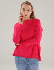 Różowa bluzka z bawełny. Czerwone bluzki Unisono, l, bez wzorów, z bawełny, bez kołnierzyka, bez ramiączek. Za 129.00 zł.