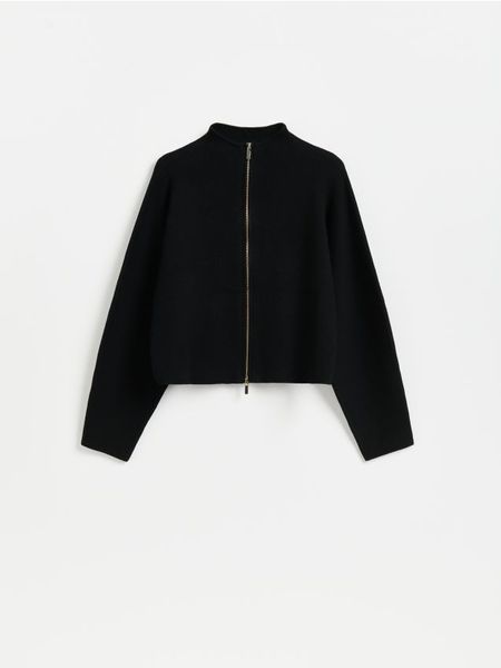 Kardigan z zamkiem - czarny. Czarne kardigany Reserved, l, bez wzorów. Za 149.99 zł.