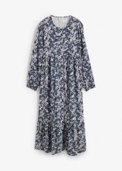 Sukienka koszulowa z lejącej wiskozy. Niebieskie sukienki bonprix, bez wzorów, z wiskozy, eleganckie, bez kołnierzyka, bez ramiączek, koszulowe. Za 129.99 zł.