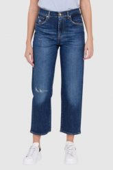 7 FOR ALL MANKIND Granatowe jeansy z poszerzoną nogawką i przetarciami THE MODERN STRAIGHT HERO. Niebieskie jeansy 7 for all mankind, s, bez wzorów. W wyprzedaży za 519.99 zł.