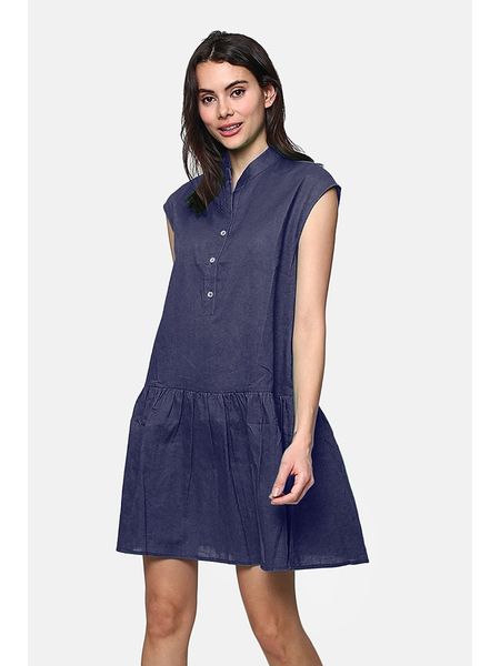 Le Jardin du Lin Lniana sukienka w kolorze granatowym rozmiar: 40. Niebieskie sukienki Le jardin du lin, bez wzorów, ze lnu, klasyczne, bez kołnierzyka, bez ramiączek, mini. Za 141.19 zł.