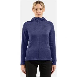 Bluza damska Odlo TENCIA Mid layer hoody full zip. Niebieskie bluzy Odlo, l, bez wzorów, z polaru, z kapturem. Za 479.99 zł.