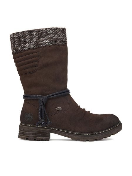 Rieker Kozaki CEO-Z4755-25 Brązowy ciemny. Brązowe kozaki Rieker, z materiału, bez obcasa, na płaskiej podeszwie, bez zapięcia. Za 429.99 zł.