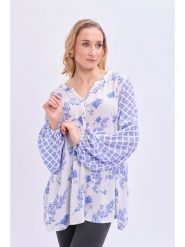 Marks & Spencer Bluzka w kolorze biało-niebieskim rozmiar: 42. Białe bluzki Marks & Spencer, bez wzorów, z wiskozy, bez kołnierzyka, bez ramiączek. Za 66.45 zł.