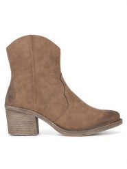 Rieker Kowbojki Y1251-24 Brązowy. Brązowe botki Rieker, bez wzorów, z materiału, bez obcasa, na słupku, bez zapięcia. Za 287.00 zł.