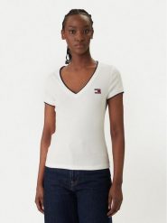 Tommy Jeans T-Shirt DW0DW22275 Biały Slim Fit. Białe t-shirty Tommy Jeans, l, bez wzorów, z bawełny, bez kołnierzyka, bez ramiączek. Za 169.99 zł.