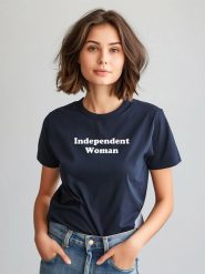 WOOOP Koszulka "Independent woman" w kolorze granatowym rozmiar: XXL. Niebieskie bluzki Wooop, xxl, bez wzorów, z bawełny, bez kołnierzyka, bez ramiączek. Za 61.89 zł.
