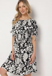 Czarna Bawełniana Sukienka w Ornamentalne Rośliny z Wiązaniem Przy Rękawach Tosvena. Czarne sukienki Born2be, na co dzień, l, bez wzorów, z bawełny, eleganckie, bez kołnierzyka, bez ramiączek, midi. Za 49.99 zł.