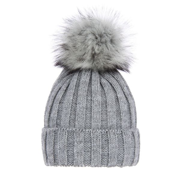 Czapka Zimowa z Pomponem Damska - Szara. Szare czapki Molly, bez wzorów, z materiału. Za 59.90 zł.