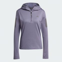 Bluza Own The Run Winterized Hooded Half-Zip. Fioletowe bluzy sportowe Adidas, xs, bez wzorów, z kapturem. Za 274.50 zł.