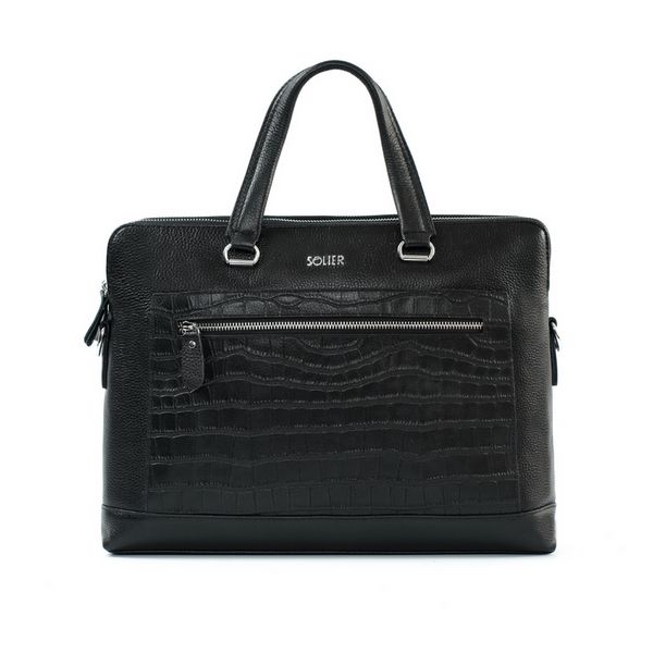 Damska skórzana torba na laptopa FL33 Selvanna Black. Czarne torby na laptopa Solier, bez wzorów, ze skóry. Za 298.99 zł.