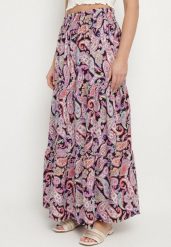 Fioletowa Rozkloszowana Spódnica z Wysokim Stanem ze Wzorem Paisley Nevrisa. Fioletowe spódnice Born2be, na co dzień, l, bez wzorów, eleganckie, maxi, proste. Za 39.99 zł.