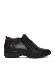 Rieker Botki CEO-L3882-00 Czarny. Czarne botki Rieker, bez wzorów, ze skóry, bez obcasa, na płaskiej podeszwie, bez zapięcia. Za 349.99 zł.