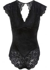 Body aksamitne bez fiszbinów. Czarne body bonprix, bez wzorów, z koronki. Za 124.99 zł.
