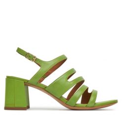 Sandały Tamaris. Zielone sandały Tamaris, bez wzorów, bez obcasa, na słupku, bez zapięcia. Za 299.99 zł.