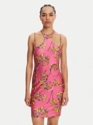 Versace Jeans Couture Sukienka koktajlowa 78HAO914 Różowy Slim Fit. Czerwone sukienki Versace Jeans Couture, bez wzorów, z jeansu, wizytowe, bez kołnierzyka, bez ramiączek. Za 839.99 zł.