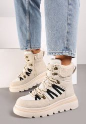 Beżowe Traperki na Grubej Podeszwie Ozdobione Futerkiem Linthira. Brązowe trapery i śniegowce Born2be, z futra. Za 79.99 zł.