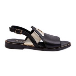 Zazoo 40385 Damskie Skórzane Sandały Czarne. Czarne sandały bez wzorów, ze skóry, eleganckie, bez obcasa, na obcasie, bez zapięcia. Za 398.92 zł.