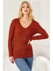 Milan Kiss Sweter w kolorze ceglanym rozmiar: L. Czerwone swetry Milan Kiss, l, bez wzorów, prążkowane, bez ramiączek. Za 134.53 zł.