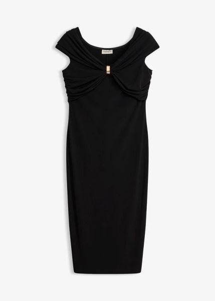 Sukienka mini. Czarne sukienki bonprix, bez wzorów, z dżerseju, bez kołnierzyka, bez ramiączek, mini. Za 109.99 zł.