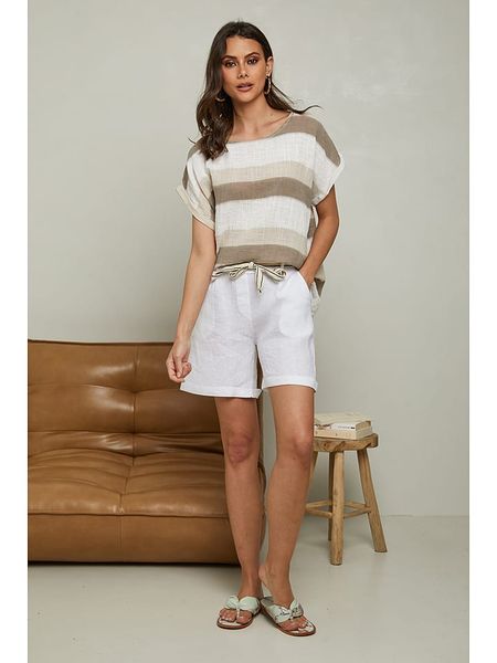 Fleur de Lin Koszulka "Epicea" w kolorze beżowo-szarobrązowym rozmiar: M. Brązowe bluzki Fleur de Lin, m, bez wzorów, bez kołnierzyka, bez ramiączek. Za 87.40 zł.