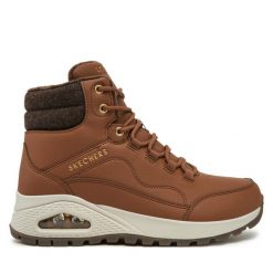 Botki Skechers. Brązowe botki Skechers, bez wzorów, bez obcasa, na płaskiej podeszwie, bez zapięcia. Za 449.99 zł.