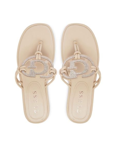 Guess Japonki FLJSM2 SAT21 Beżowy. Brązowe klapki Guess, z aplikacjami, ze skóry, bez obcasa. Za 343.99 zł.