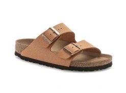 Unisex sandały Birkenstock Arizona Birkibuc Vegan brązowe wąskie 1025046. Brązowe sandały Birkenstock, bez wzorów, z materiału, eleganckie, bez obcasa, bez zapięcia. Za 309.00 zł.