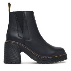 Botki Dr. Martens. Czarne botki Dr. Martens, bez wzorów, bez obcasa, na słupku, bez zapięcia. Za 989.99 zł.