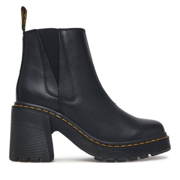 Botki Dr. Martens. Czarne botki Dr. Martens, bez wzorów, bez obcasa, na słupku, bez zapięcia. Za 989.99 zł.