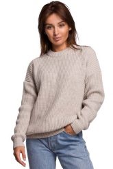 Sweter Oversize o Przedłużonym Kroju - Beżowy. Brązowe swetry MOE, l, bez wzorów, z materiału, bez ramiączek. Za 243.90 zł.