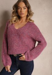Fioletowy Sweter z Dodatkiem Wełny i Szerokimi Rękawami Inathira. Fioletowe swetry Renee, na zimę, bez wzorów, z jeansu, bez ramiączek. W wyprzedaży za 127.99 zł.