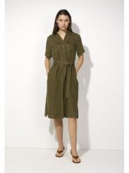 More & More Lniana sukienka w kolorze khaki rozmiar: 38. Brązowe sukienki More & More, bez wzorów, ze lnu, bez kołnierzyka, bez ramiączek, midi, rozkloszowane. Za 179.22 zł.