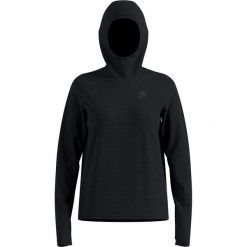 Bluza z kapturem Odlo Mid layer hoody ESSENTIAL THERMAL. Czarne bluzy Odlo, na jesień, uniwersalny, bez wzorów, z elastanu, z kapturem. Za 339.99 zł.