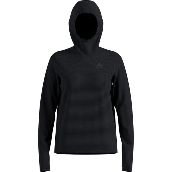 Bluza z kapturem Odlo Mid layer hoody ESSENTIAL THERMAL. Czarne bluzy Odlo, na jesień, uniwersalny, bez wzorów, z elastanu, z kapturem. Za 339.99 zł.