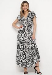 Czarna Rozkloszowana Sukienka Maxi z Luźnym Rękawem w Kwiatowy Print Oxeria. Czarne sukienki Born2be, na lato, s, bez wzorów, bez kołnierzyka, bez ramiączek, maxi, rozkloszowane. Za 79.99 zł.
