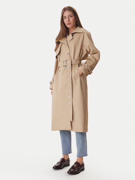 DKNY Trencz DJ6J6232 Beżowy Regular Fit. Brązowe płaszcze DKNY, s, bez wzorów, z syntetyku, bez kaptura. Za 854.99 zł.