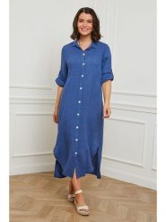 Curvy Lady Lniana sukienka w kolorze niebieskim rozmiar: 44/46. Niebieskie sukienki Curvy Lady, bez wzorów, ze lnu, klasyczne, bez kołnierzyka, bez ramiączek, maxi. Za 153.71 zł.