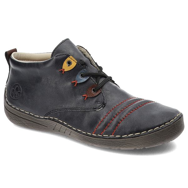 Niebieskie Botki Rieker Ocieplane Obuwie Damskie. Niebieskie botki Rieker, bez wzorów, ze skóry ekologicznej, bez obcasa, bez zapięcia. Za 269.00 zł.