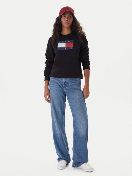 Tommy Jeans Bluza Flag DW0DW22564 Czarny Regular Fit. Czarne bluzy Tommy Jeans, l, bez wzorów, z bawełny, bez kaptura. Za 227.99 zł.