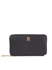 Tommy Hilfiger Duży Portfel Damski Iconic Tommy Large Za AW0AW16009 Czarny. Czarne portfele TOMMY HILFIGER, bez wzorów, ze skóry. Za 159.99 zł.