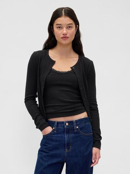 GAP Kardigan w kolorze czarnym rozmiar: XXS. Czarne kardigany GAP, xxs, bez wzorów, prążkowane. Za 64.95 zł.