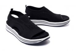 RIEKER REMONTE R2955-02 black, sandały damskie. Czarne sandały Rieker Remonte, bez wzorów, bez obcasa, bez zapięcia. Za 329.90 zł.